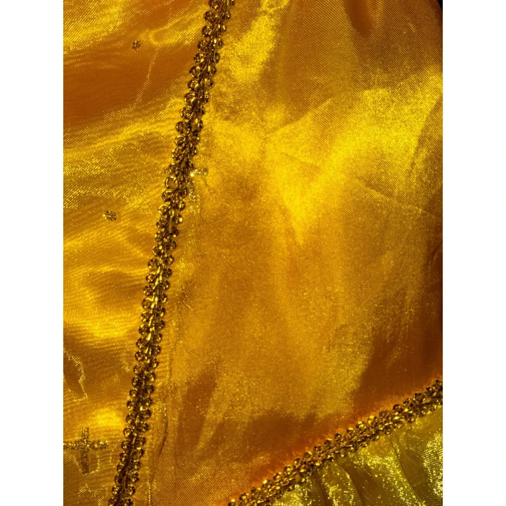 Yellow Belle Princess Costume Dress Kids Girls Gold Sequin Rose Detail Halloween